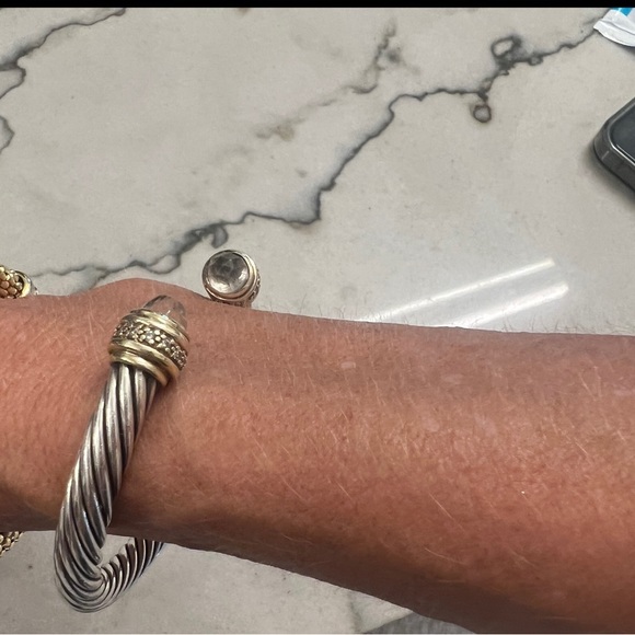 David Yurman Smoky Quartz 7mm Cable Bracelet with 18 ct gold and pave diamonds - Picture 2 of 7